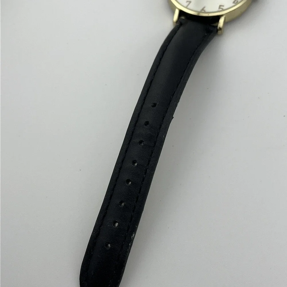 Sailor Jane Watch Women 36mm Gold Case Black Faux Leather Band- New Battery